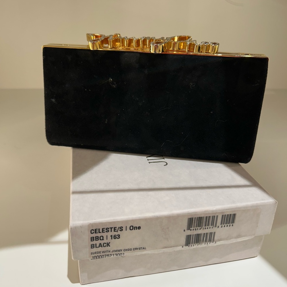 JIMMY CHOO Celeste black crystal logo clutch
